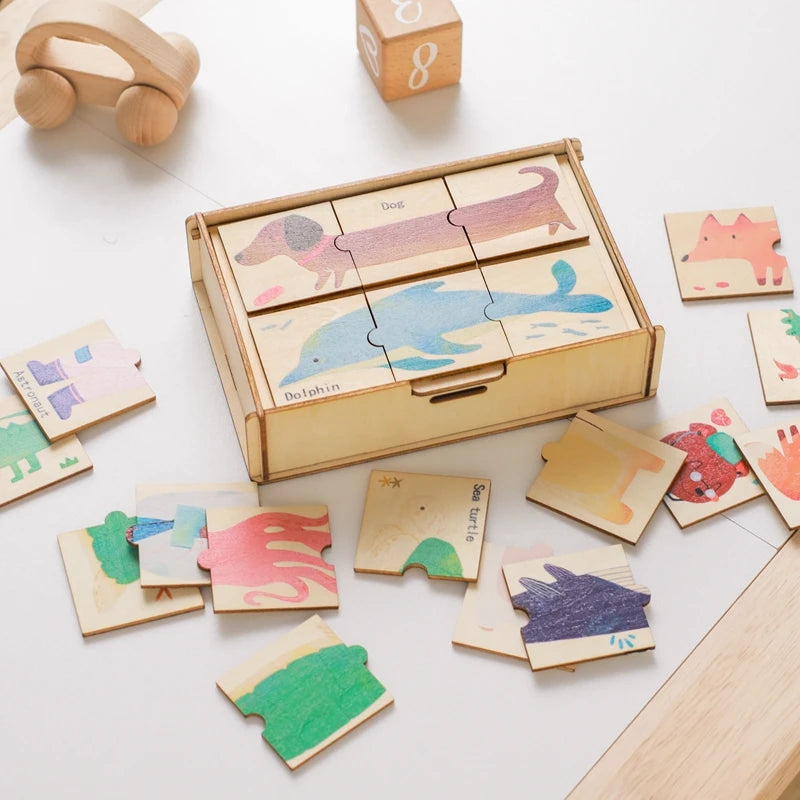 Wooden Puzzle 48PC Board Games Cartoon Animal Wooden Creative Puzzle Montessori Education Wooden Toys 3D Puzzles Learning Toys