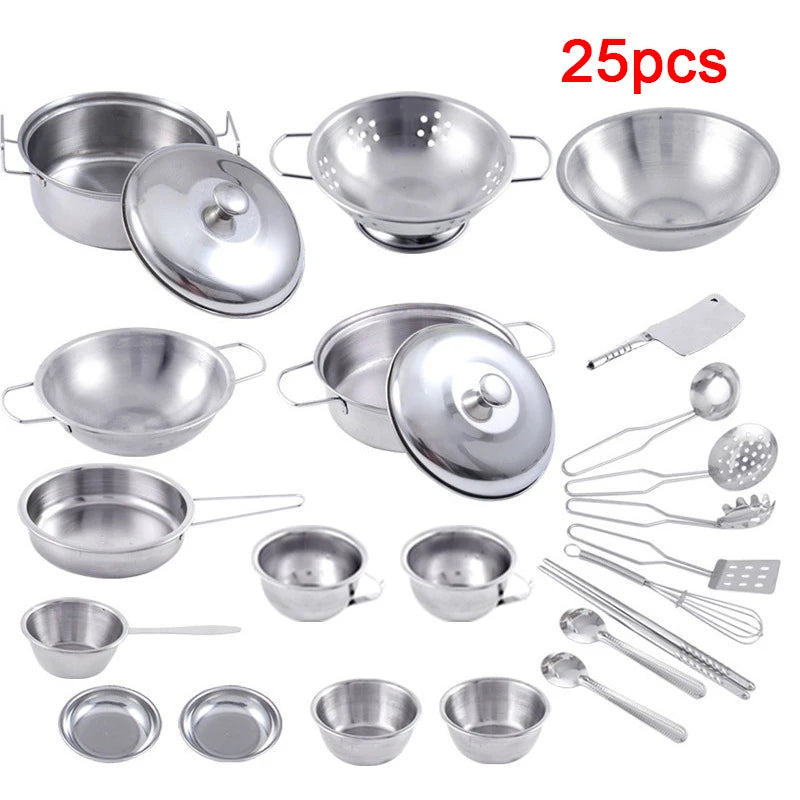 MINI Kitchen Utensils Toys Set For Kids Girl Stainless Steel Can Hold Food Cooking Kitchen Toys Education Pretend Play