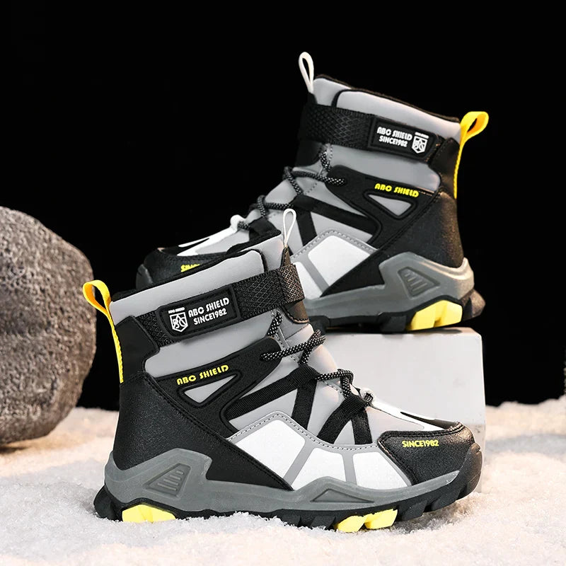 Childrens Snow Boots New Fashion PU Winter Warm Casual Sports Shoes Outdoor High Top Anti Slip Kids Hiking Boots for Boys