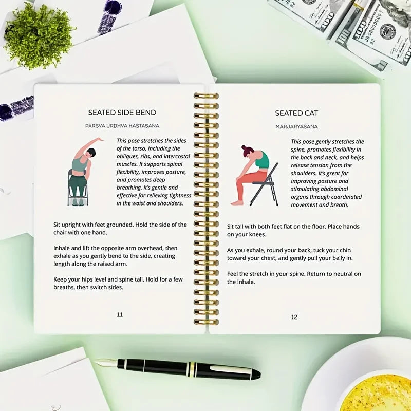 28-Day Chair Yoga Weight Loss Plan&Log – 32 Sheets/64 Pages Illustrated Guide with Daily Exercises Diet Tips & Progress Tracking