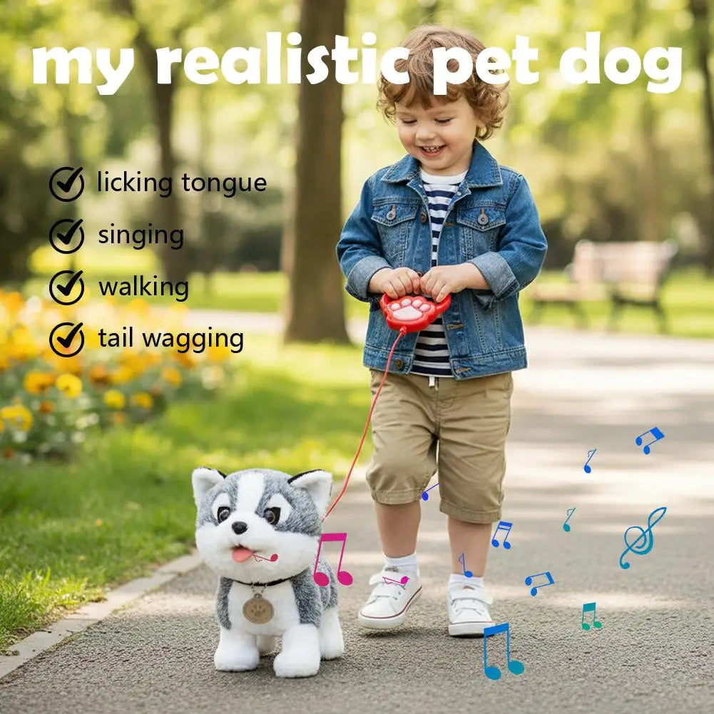 Interactive Plush Pet Toy with Walking Tail Wagging Voice Mimicry Touch Sensitive Remote Control Leash for Kids Gift