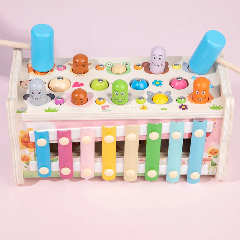 BabyToys bebe Toddler Kids Wooden Fun Game Montessori Activity Toys For Children Elephant Beating Whack-A-Mole Hammer Pounding