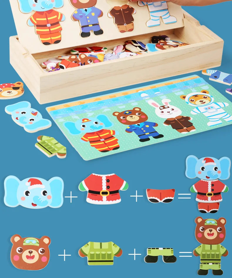 Wooden bear changing clothes animal changing clothes jigsaw kindergarten boys and girls darling Jigsaw Puzzle Children's puzzle
