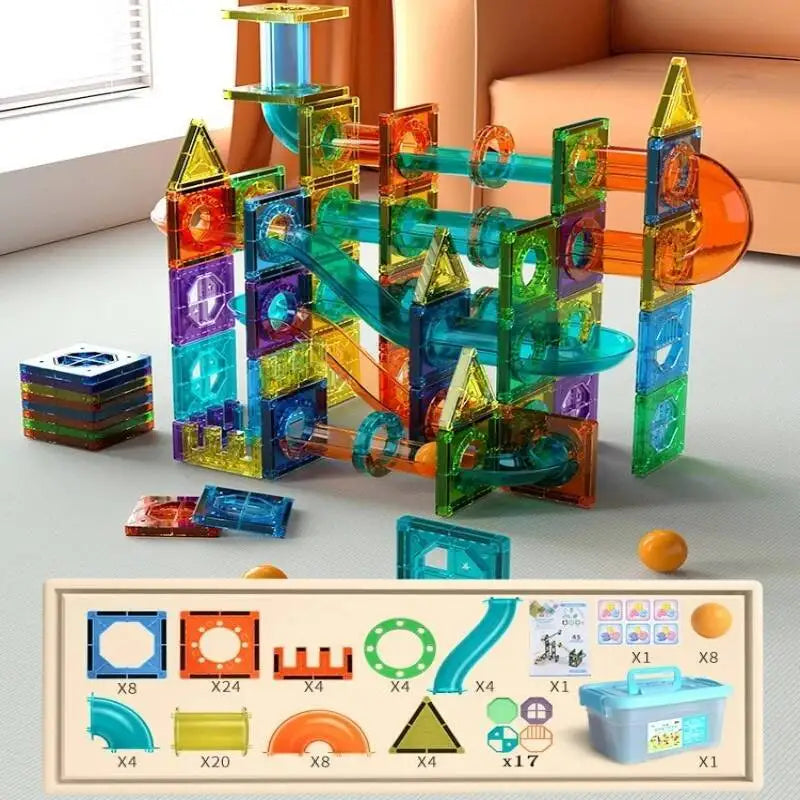 Magnetic Building Blocks Magnet Tiles Marble Run Race Track Blocks Model Construction Set Educational Magnet Toys for Children