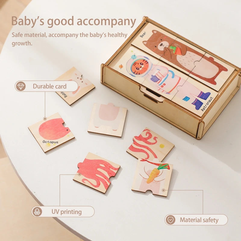 Wooden Puzzle 48PC Board Games Cartoon Animal Wooden Creative Puzzle Montessori Education Wooden Toys 3D Puzzles Learning Toys