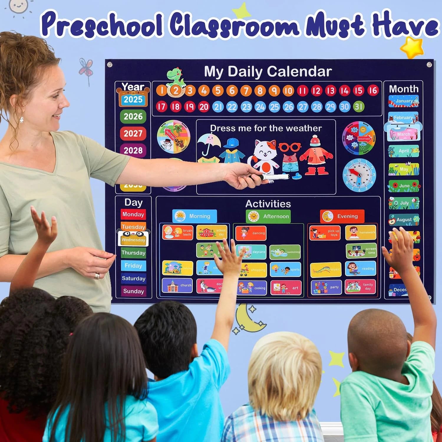 Montessori Felt Calendar Sensory Story Board for Toddlers，Interactive Classroom/Home Early Learning Wall Hanging Gifts