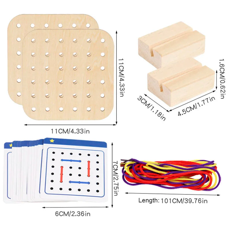 Wooden Montessori Teaching Aid Geometry Rope Threading Games Children's Early Education Thinking Training Board Educational Toys