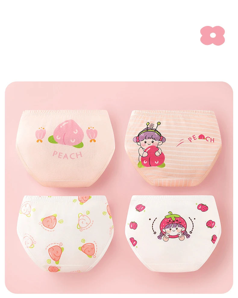 4Pcs Girls Cotton Panties Kid Breathable Soft Pretty Cartoon Briefs Young Children Underwears Toddler Antibacterial Knickers