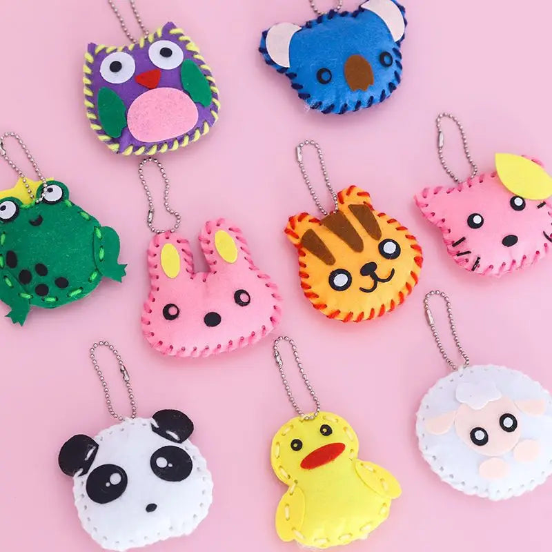 5Pcs Non-woven Fabric Animal Pink Bag Keychain DIY Handmade Toys Children Kids Birthday Party Ornaments Arts Crafts Kits Gifts