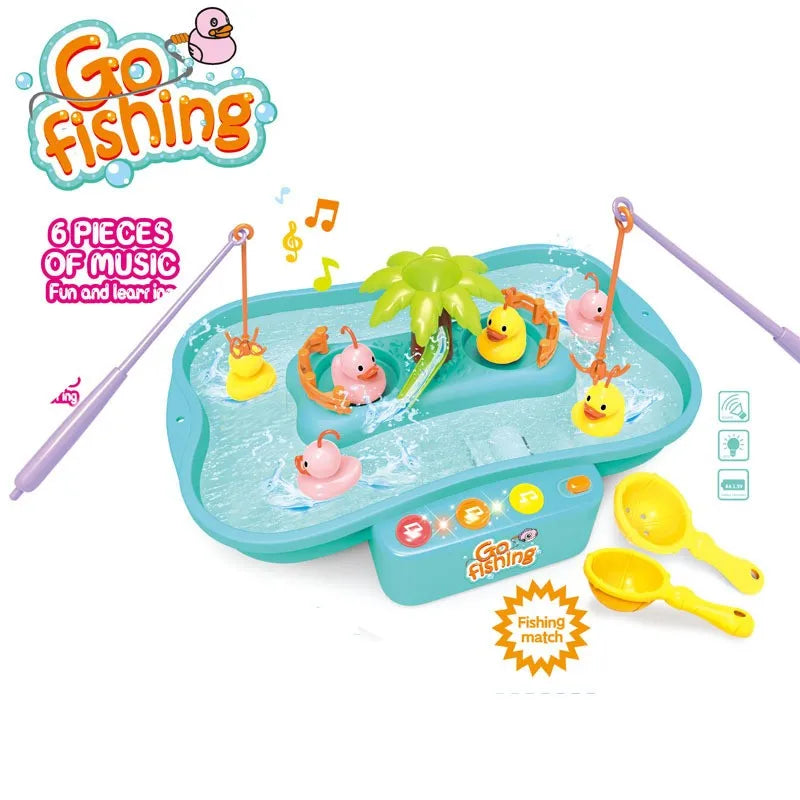 Electric Fishing Toys With Music Lights Water Play Game Music Electric Circulation Fishing Duck Games for Kids