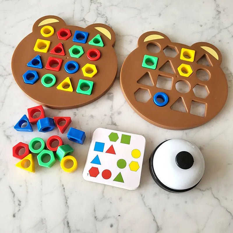 A new type of puzzle toy for young children, featuring geometric shapes matched with wooden blocks for parent-child interactive