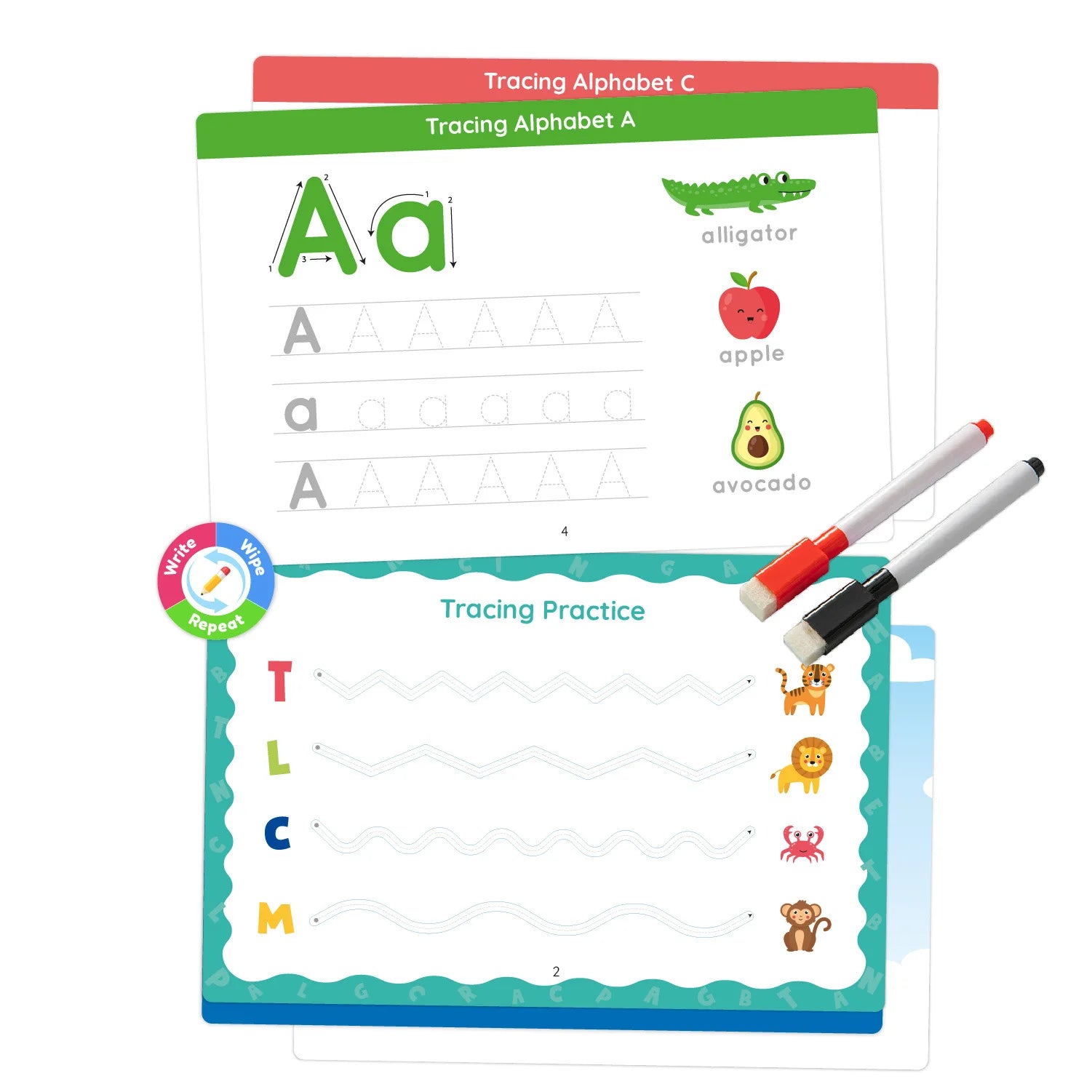Children's Montessori Early Education Handwriting Exercise Book Reusable Word Writing Practice with Pen Training Card