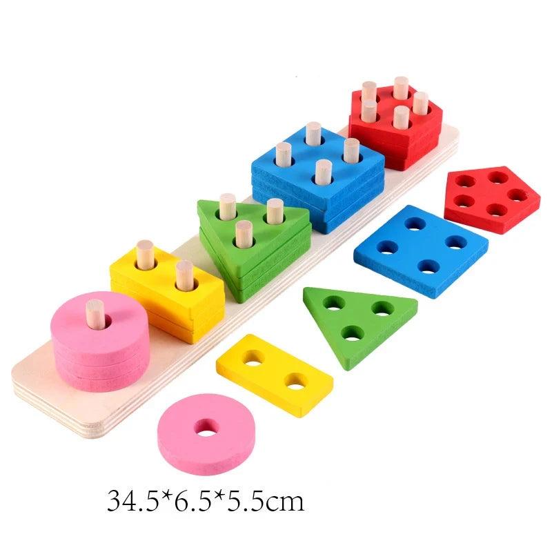 Baby Montessori Puzzle For Children 1 to 3 Years Wooden Toys Building Blocks Learning Educational Toys Color Shape Match Puzzle