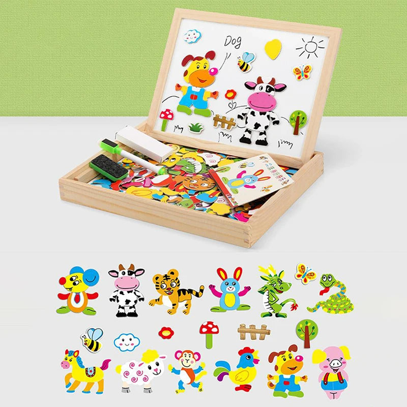 Wooden Multifunction Children Animal Puzzle Writing Magnetic Drawing Board Blackboard Learning Education Toys For Kids