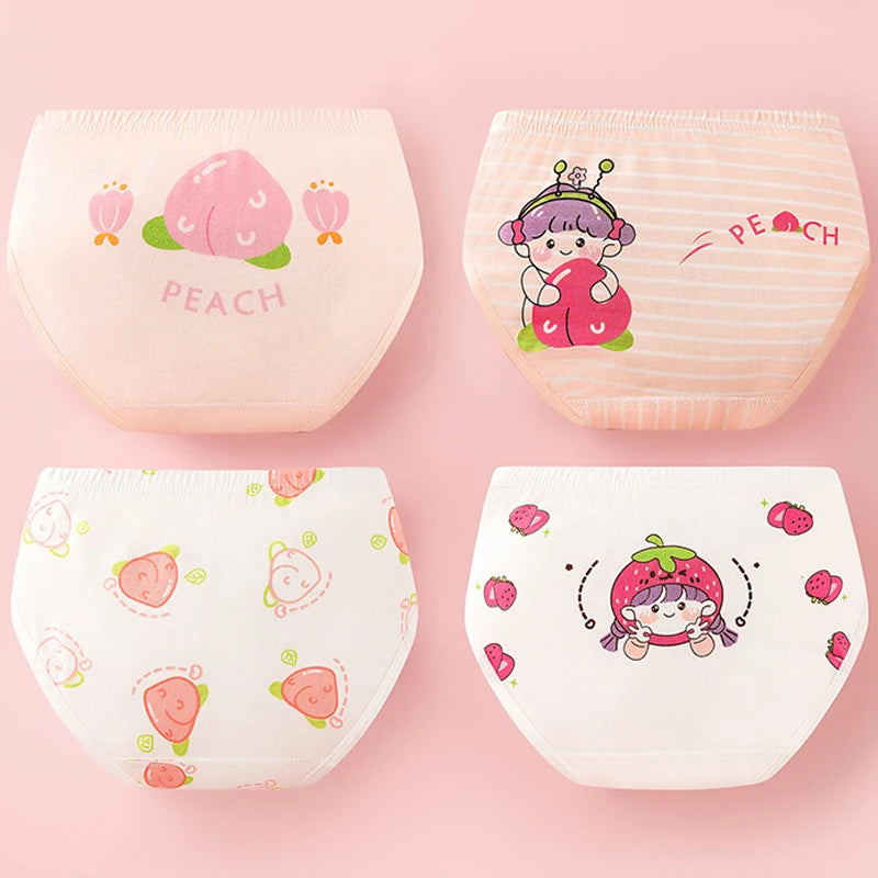 4Pcs Girls Cotton Panties Kid Breathable Soft Pretty Cartoon Briefs Young Children Underwears Toddler Antibacterial Knickers