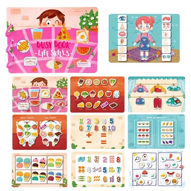Montessori Busy Book for Kids Toddlers Educational Toys Baby Diy Paste Quiet Book Children Animals Numbers Matching Puzzles Toys