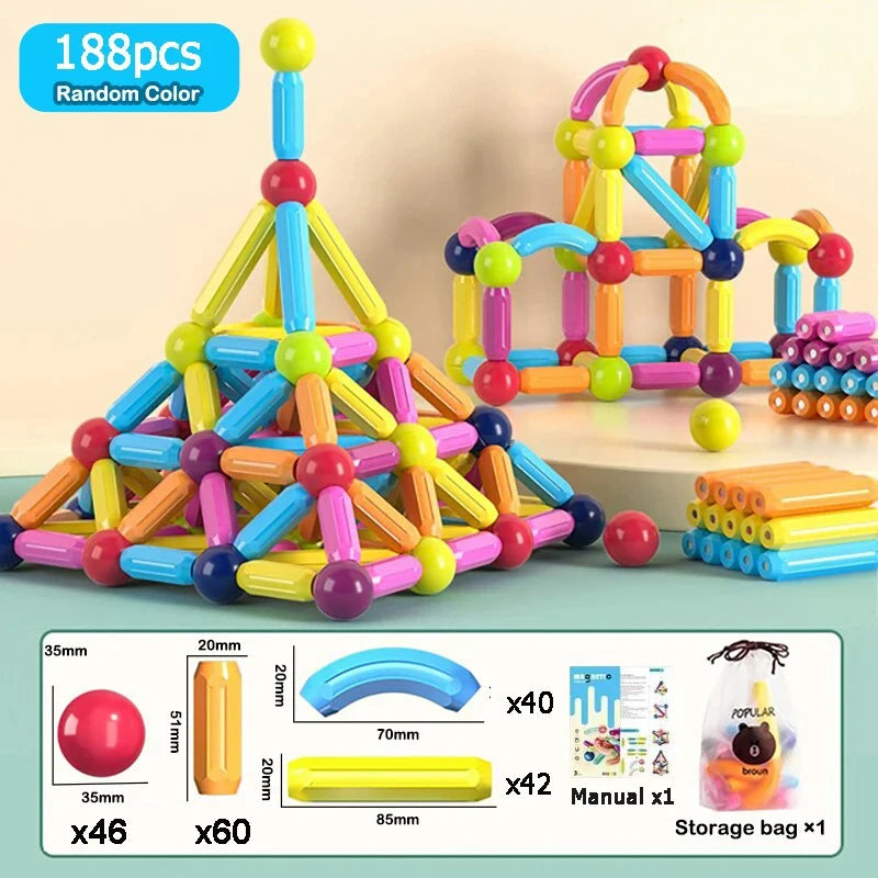 Montessori Educational Toy Magnetic Building Blocks Toy Magnetic Construction Set Magnet Ball Sticks Rod Games For Kids Baby