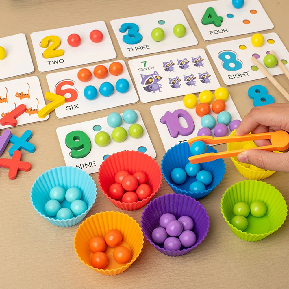 Montessori Math Counting Sorting Toy Clip Beads Matching Games Fine Motor Skills Number Color Sensory Educational Toys For Child