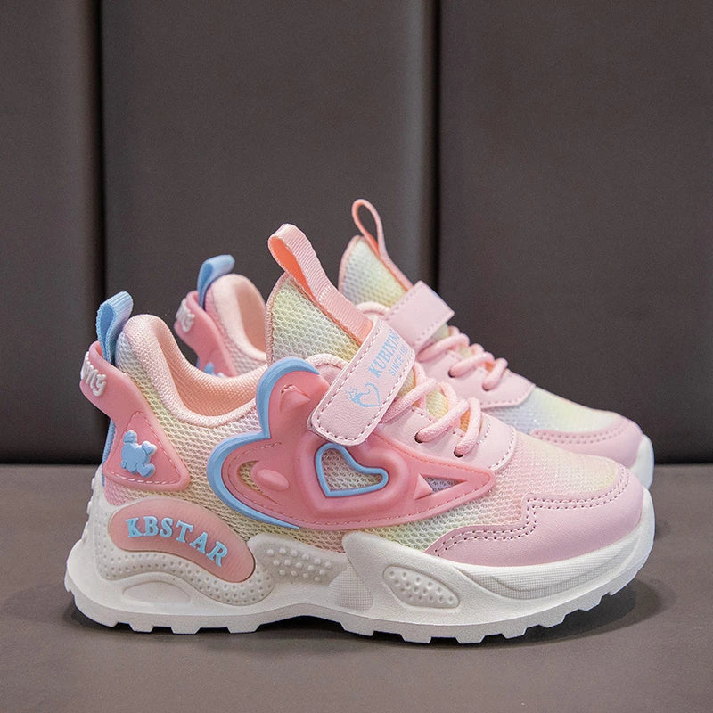 Childrens Sports Shoes 2025 Spring School Casual Girls Soft Cute Pink Anti Slip Tennis Shoes Outdoor Breathe Mesh Running Shoes