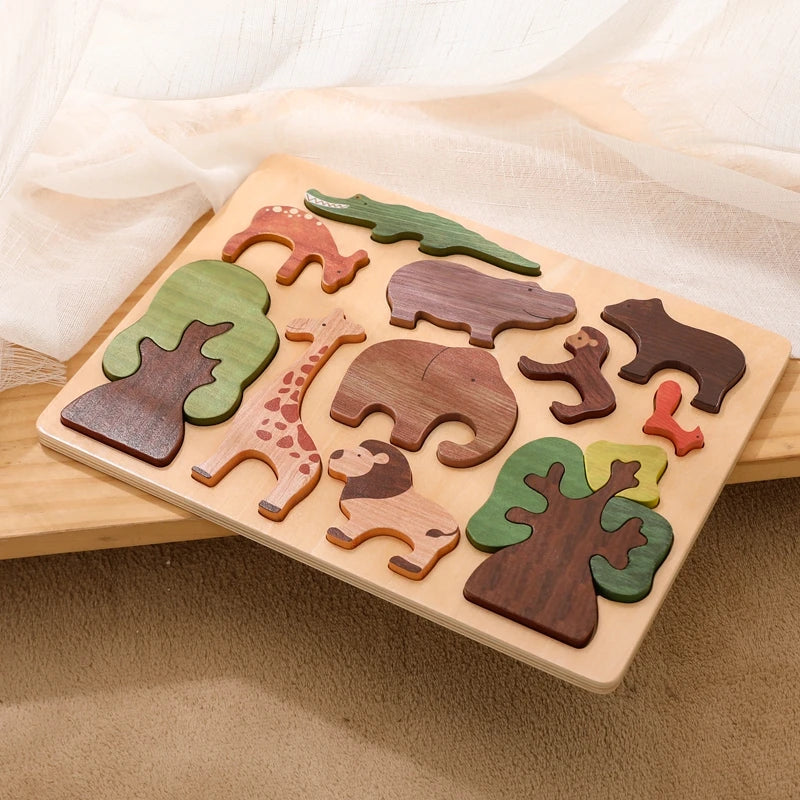 Baby Toys 3d Wooden Puzzle Forest Animals Jigsaw Puzzle Board Early Educational Montessori Wooden Toys for Children Gifts