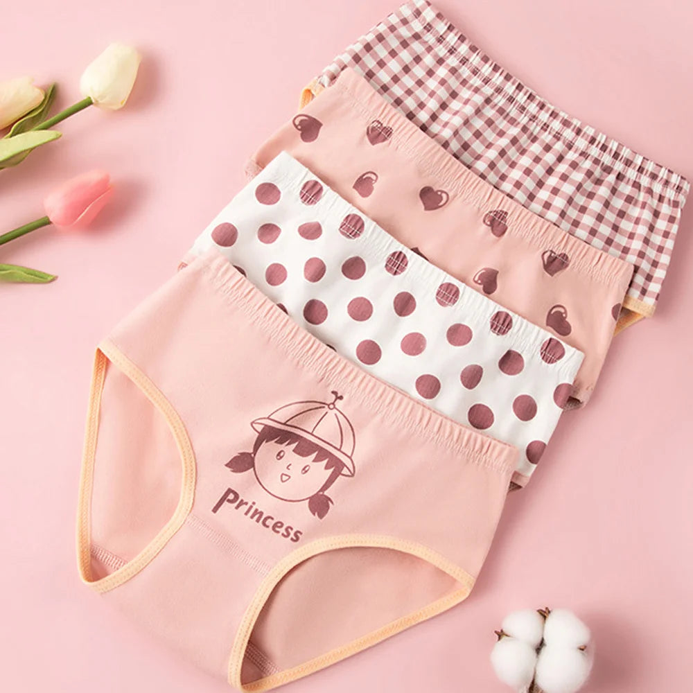 4Pcs Girls Cotton Panties Kid Breathable Soft Pretty Cartoon Briefs Young Children Underwears Toddler Antibacterial Knickers