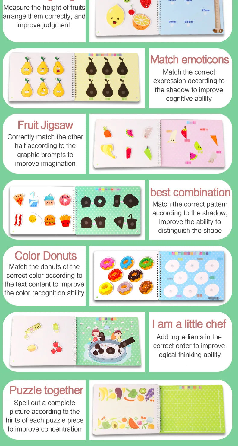 Montessori Busy Book for Kids Toddlers Educational Toys Baby Diy Paste Quiet Book Children Animals Numbers Matching Puzzles Toys