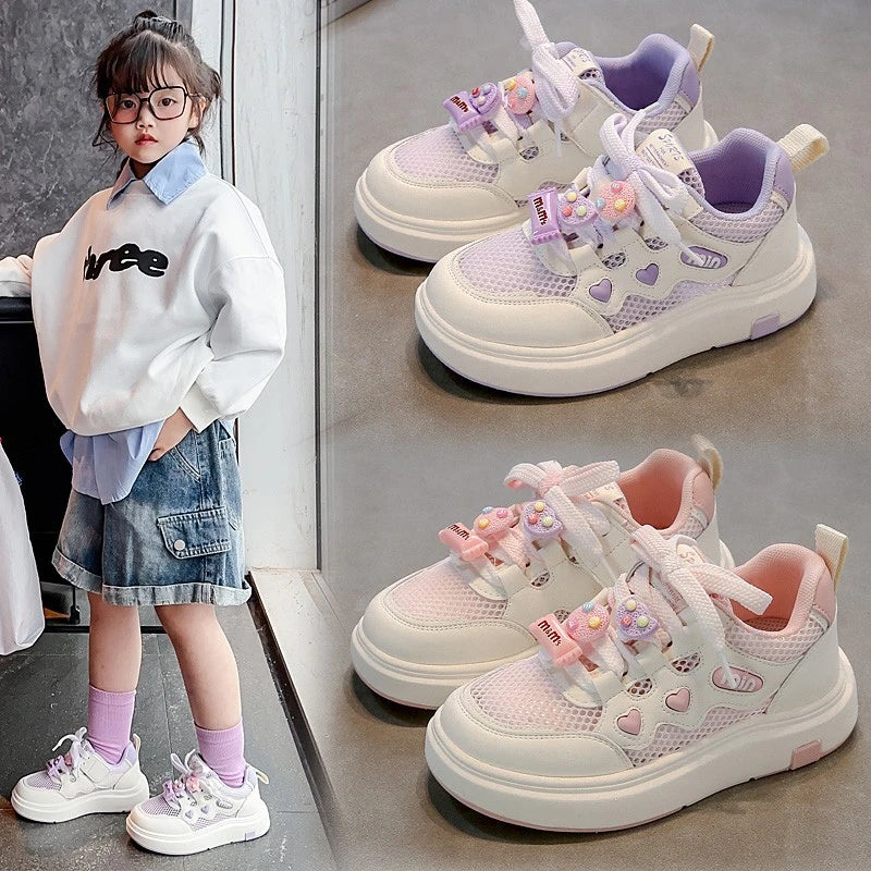 Girls' mesh shoes 2025 Spring and Autumn new children's sports shoes mesh breathable girls' casual shoes board shoes
