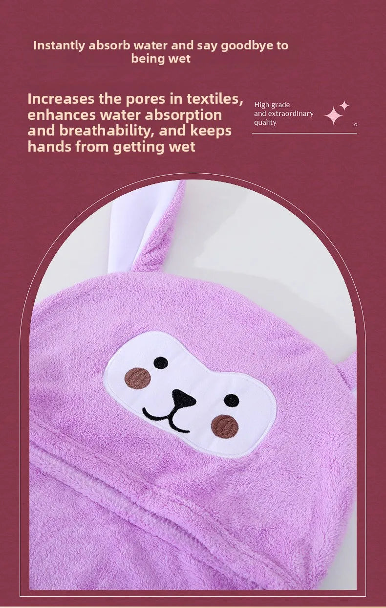 Cartoon Animal Hooded Bath Towel for Kids Coral Fleece Super Absorbent Non Shedding Bathrobe Cape for Toddler Baby