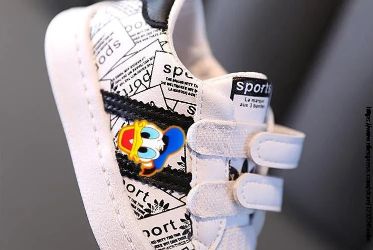 Toddler Baby Sneakers Mickey Minnie Child Boys Girls Infant Sport Shoes Spring 1~6 Years Old Kids First Walker Soft White Shoe