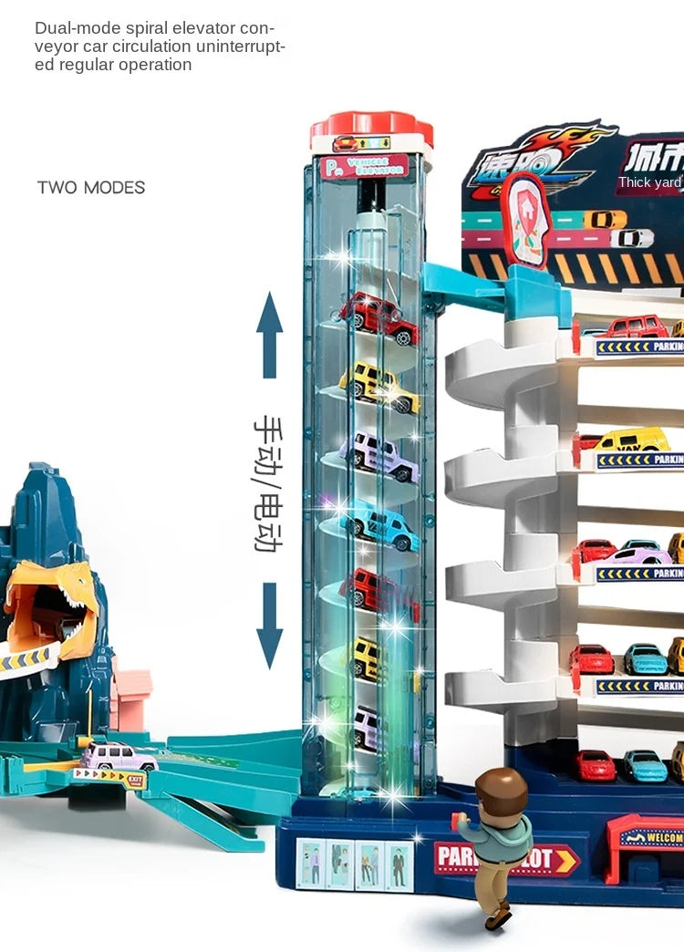 Electric Rail Car Dinosaur Building Parking Lot Adventure Racing Rail Car Toys Children Brain Mechanical Interactive Rail Cars