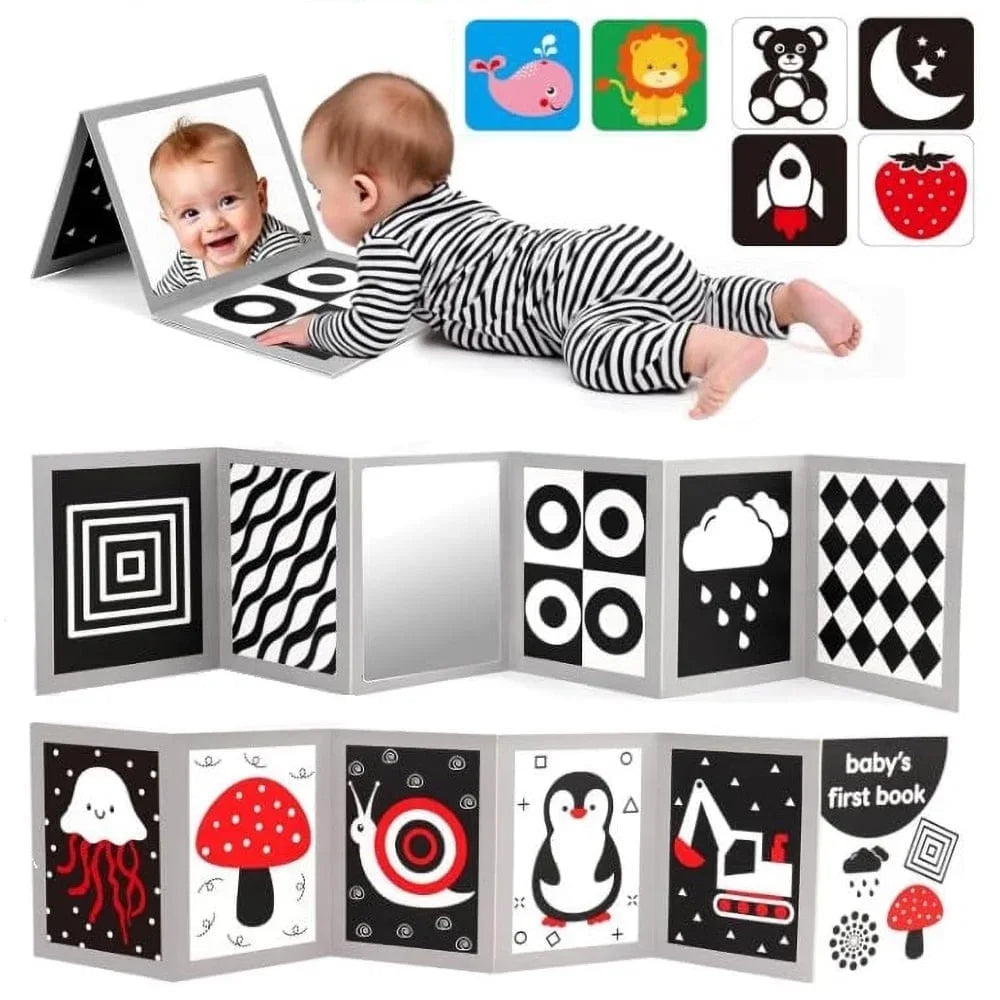 Black and White Baby Book Montessori Baby Toys 0-3 Years Colorful Flashcard High Contrast Visual Book Sensory Toys for Toddler