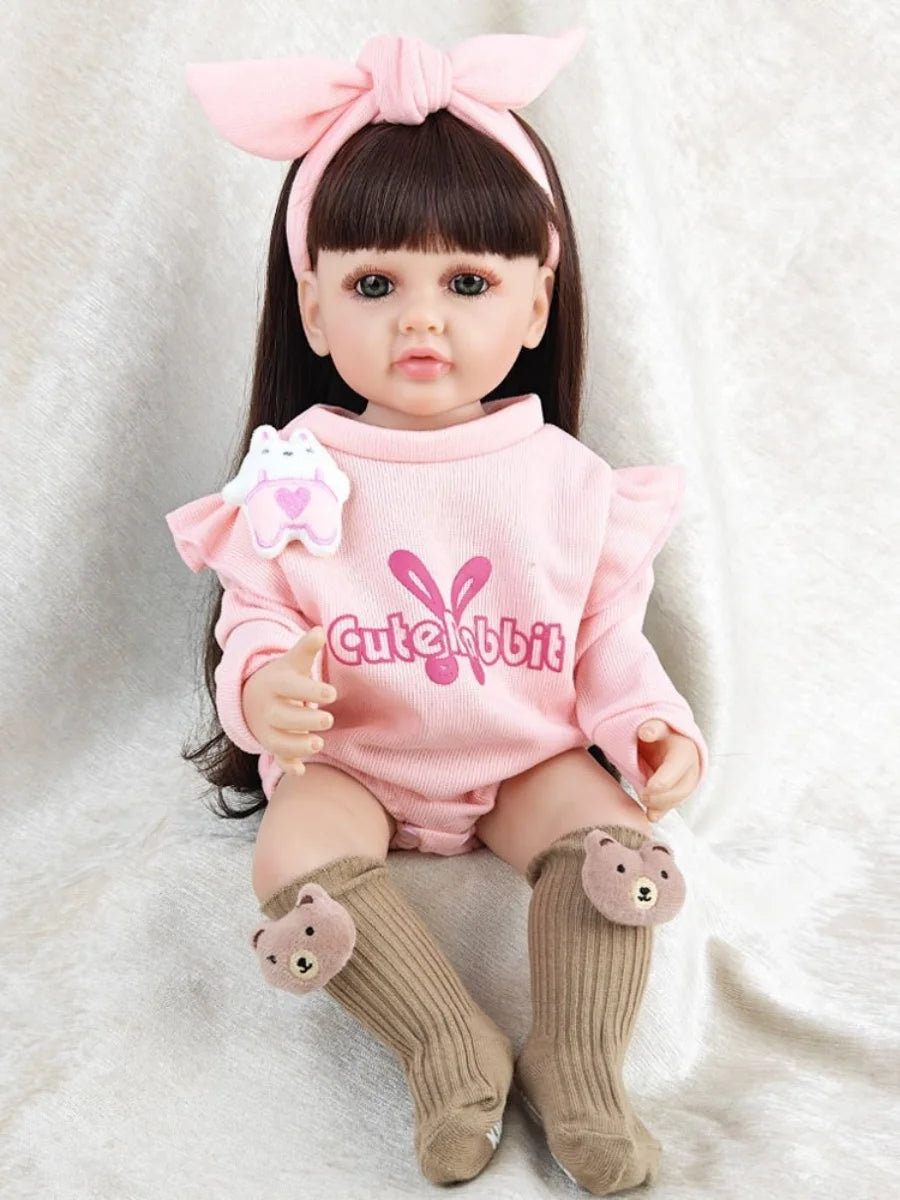 1pcs Pink Clothes Reborn Dolls 55cm 22inch Can Take Bath Simulating Baby Girl Full Vinyl Body Children's Birthday Gift