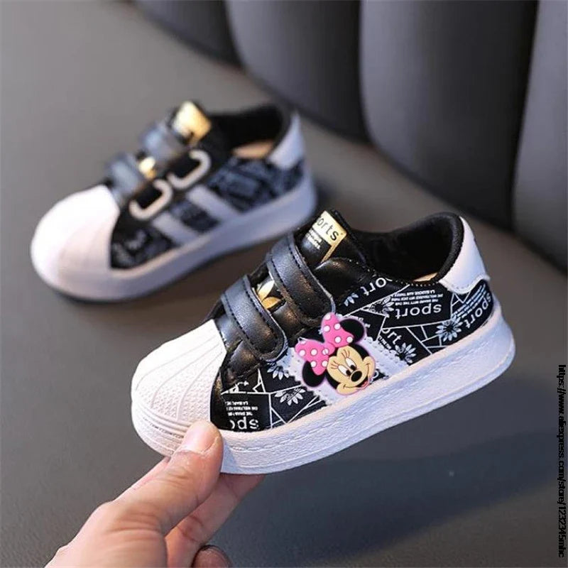 Toddler Baby Sneakers Mickey Minnie Child Boys Girls Infant Sport Shoes Spring 1~6 Years Old Kids First Walker Soft White Shoe