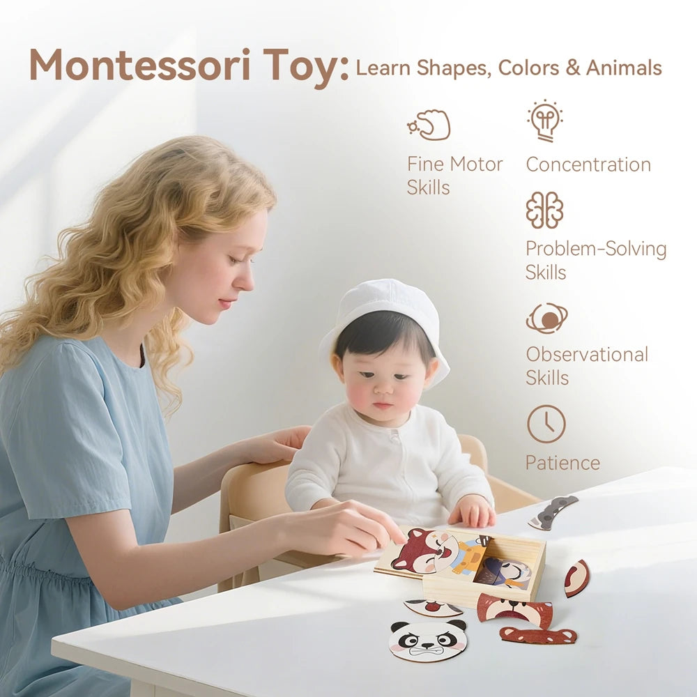 Wooden Dress Up Puzzles Montessori Toys Dressing Animal Bear Change Clothes Jigsaw Puzzle Box Kid's Travel Set Matching Games