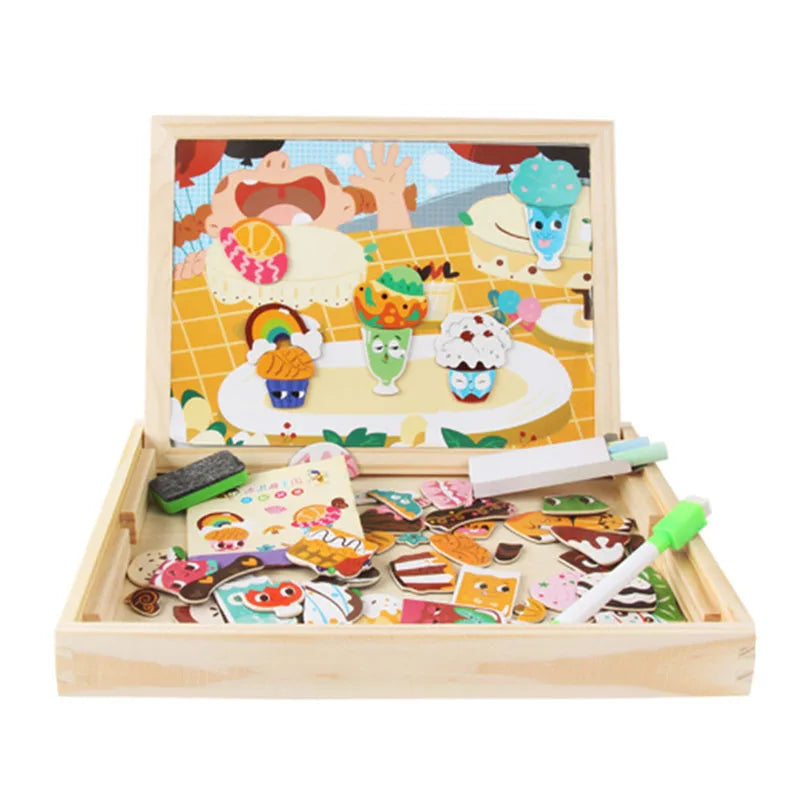 Magnetic 3D Puzzles for Kids Montessori Games Educational Toys for Children Blackboard Whiteboard Drawing Wooden Jigsaw Puzzle