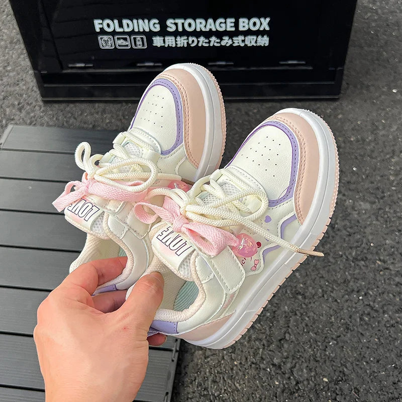 2025 Sweet Girls Skate Shoes Princess Style Kids Casual Shoes Soft Bottom Non-slip Autumn New Children Sports Shoes Comfortable