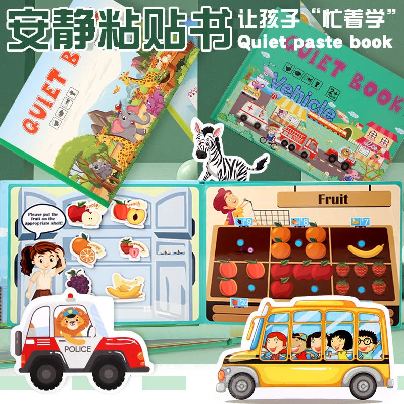 Montessori Busy Book for Kids Toddlers Educational Toys Baby Diy Paste Quiet Book Children Animals Numbers Matching Puzzles Toys