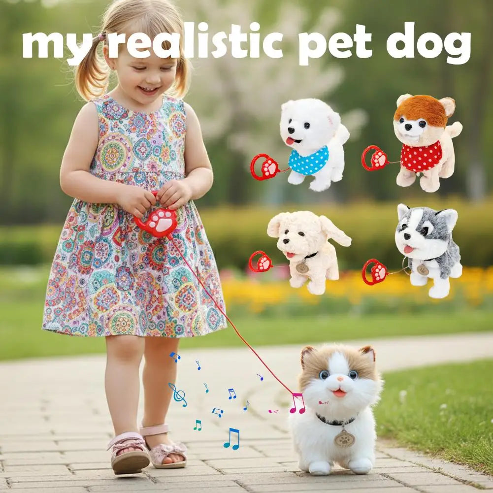 Interactive Plush Pet Toy with Walking Tail Wagging Voice Mimicry Touch Sensitive Remote Control Leash for Kids Gift