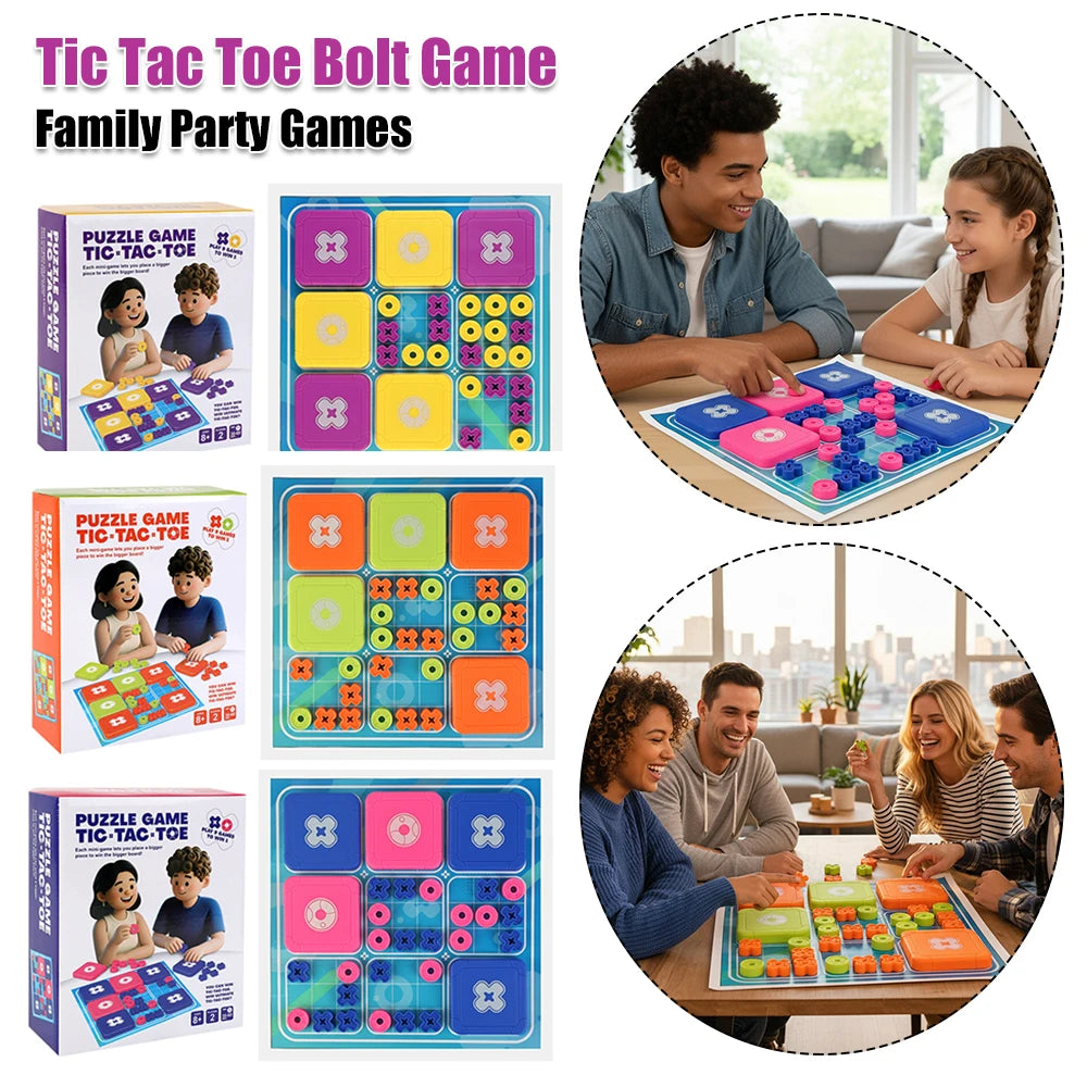 3-in-1 Tic Tac Toe Bolt Game Handheld Puzzle Set Travel-Friendly Great for Christmas Party Games Family Fun Game Night