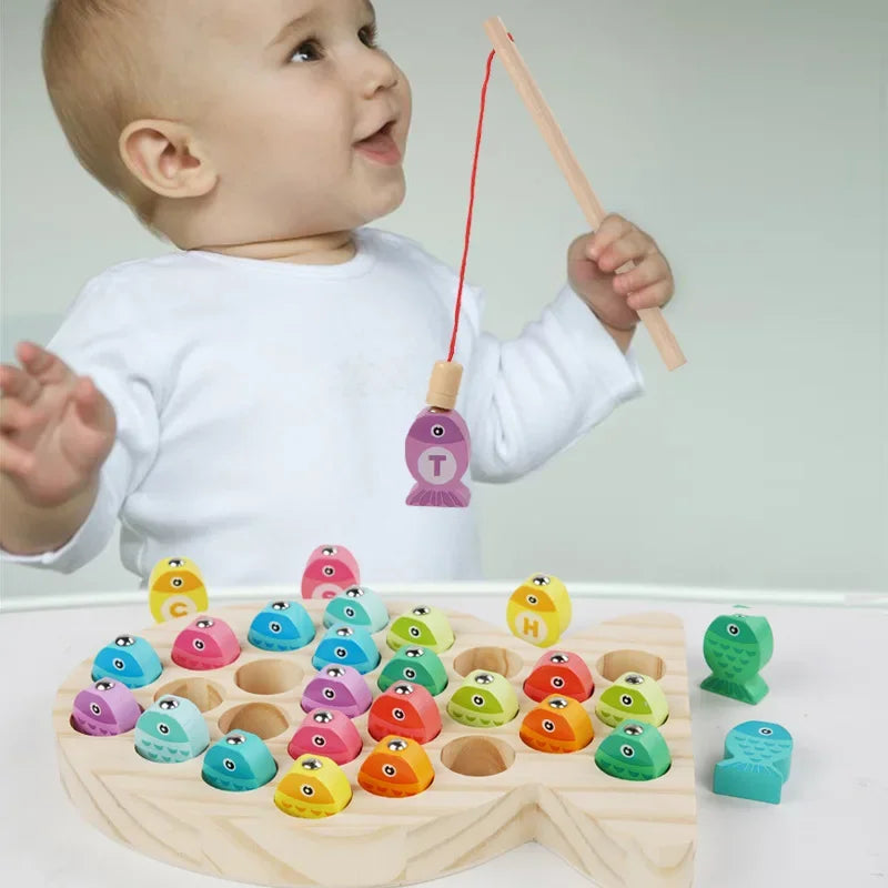 Wooden Children Fishing Toys Baby Montessori Early Education Toys Kids Ability Training Game Toddler Number Alphabet Learning