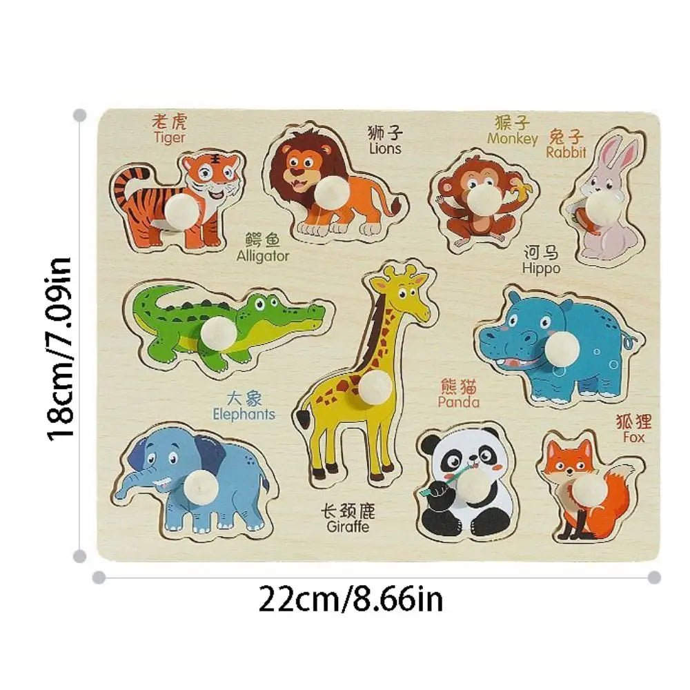 Montessori Hand Grab Boards Toys Cartoon Shape Matching Tangram Jigsaw Game Multifunction Creative Wooden Puzzle Toys Kids