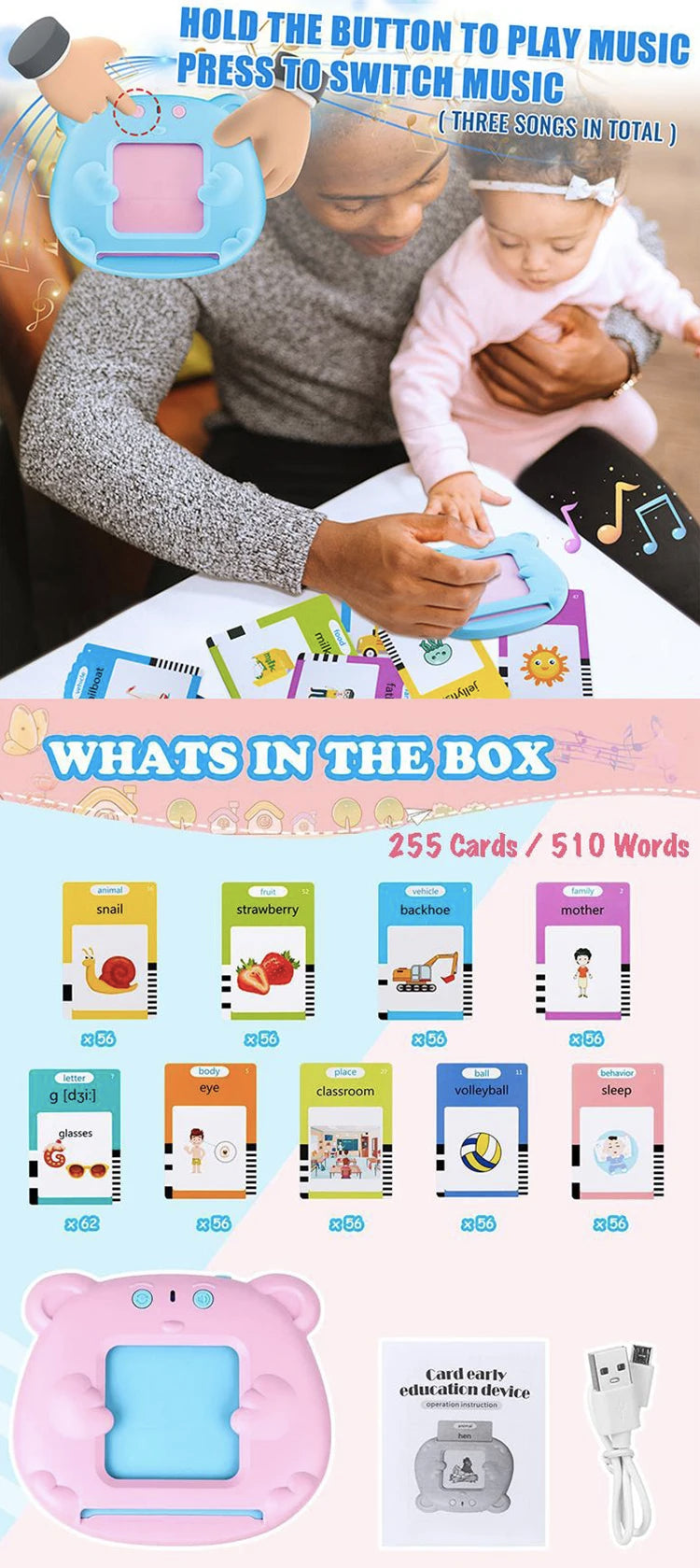 Learning English Flash Cards Machine Electronic Audio Book Toy Montessori Educational Toy for Children Christmas Gift 2026 New