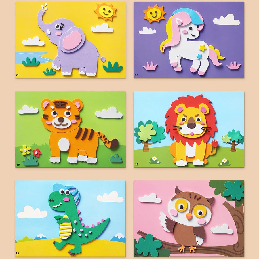 6pcs/set 3D EVA Foam Sticker DIY Cartoon Princess Animal Puzzle for Children Kids Multi-patterns Styles Toys for Children Gift