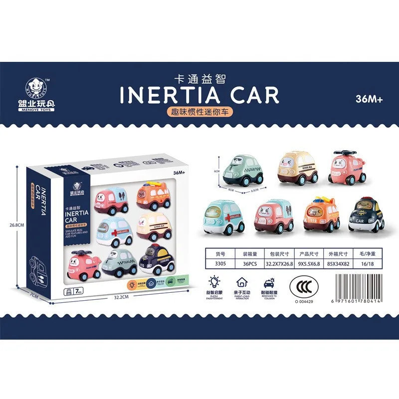 Cartoon Inertia Mini Car Toy Set Ambulance Police Car School Bus Fun Simulated Real Car Model Toys Boy's Birthday Surprise Gifts