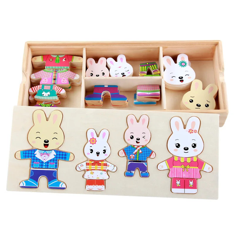 Little Bear Change Clothes Montessori Kids Early Education Wooden Jigsaw Puzzle Dressing Game Baby Puzzle Toys For Children Gift
