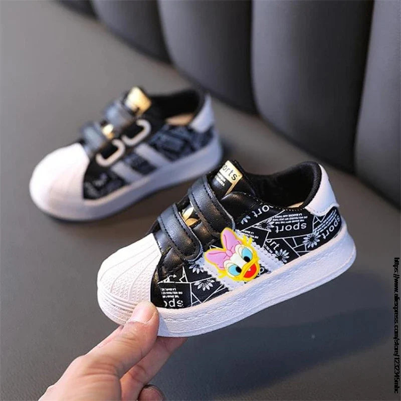 Toddler Baby Sneakers Mickey Minnie Child Boys Girls Infant Sport Shoes Spring 1~6 Years Old Kids First Walker Soft White Shoe
