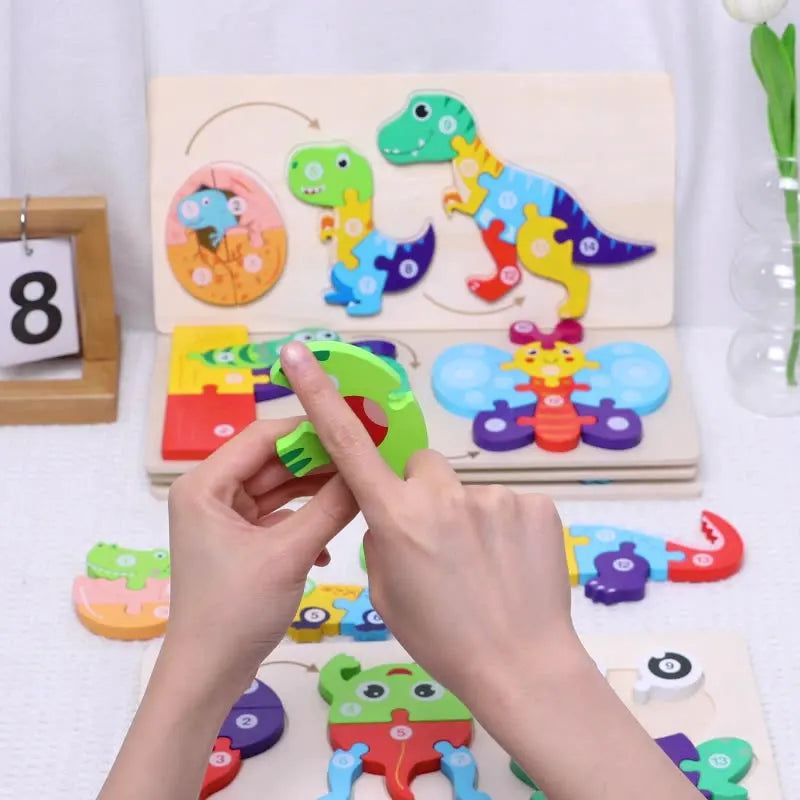 Wooden Animal Growth Puzzles For Toddlers,Cartoon Learning Educational Toys, Children's Early Education Toys