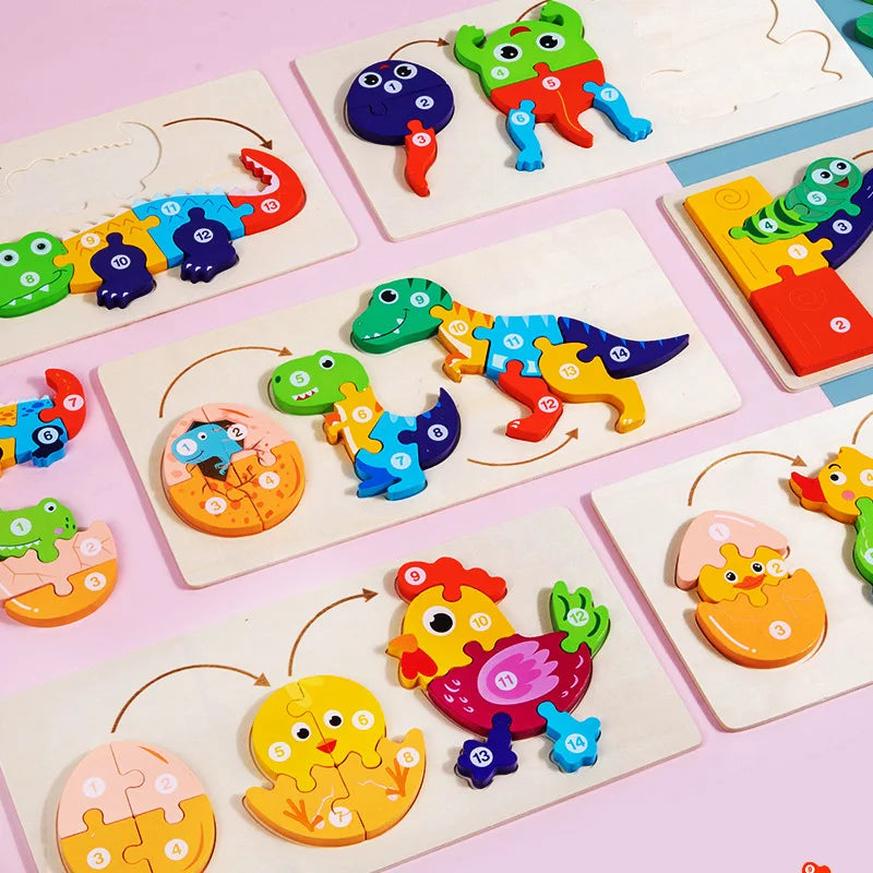 Wooden Animal Growth Puzzles For Toddlers,Cartoon Learning Educational Toys, Children's Early Education Toys
