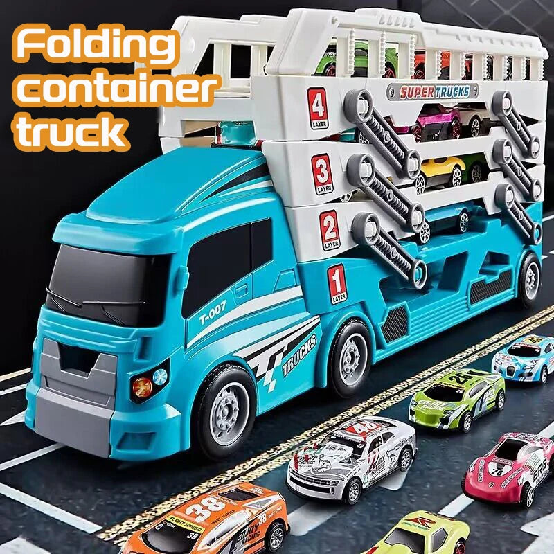 Ejector container truck engineering car with 6 alloy car children's toy pull-back car toy Christmas Thanksgiving gift
