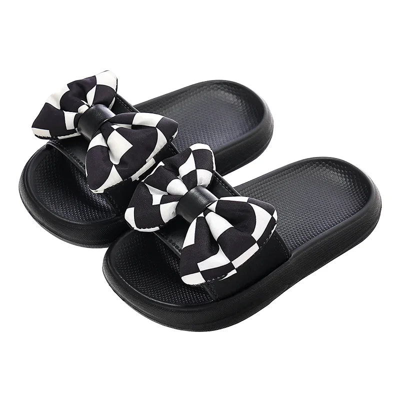 Kids Slippers Spring Autumn Girls Fashion Bow Wear Wear Non-slip Home Slippers Outside Home Thick Bottom Beach Sandals Slippers